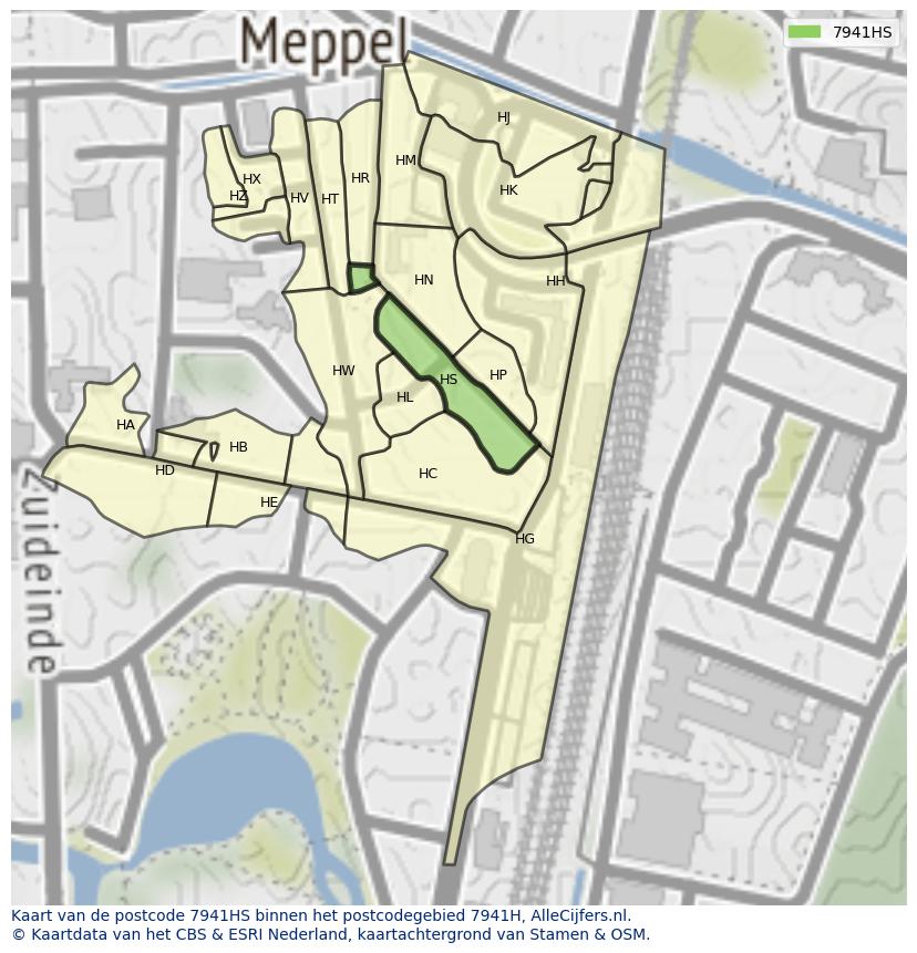 Afbeelding van het postcodegebied 7941 HS op de kaart.