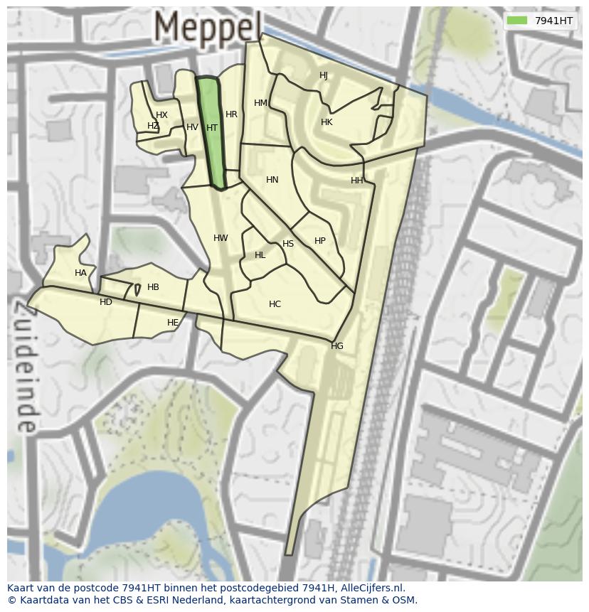 Afbeelding van het postcodegebied 7941 HT op de kaart.