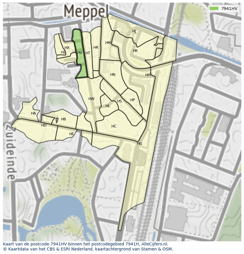Afbeelding van het postcodegebied 7941 HV op de kaart.