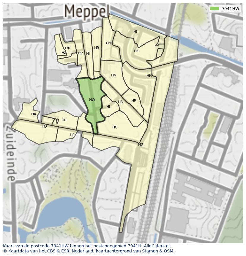 Afbeelding van het postcodegebied 7941 HW op de kaart.