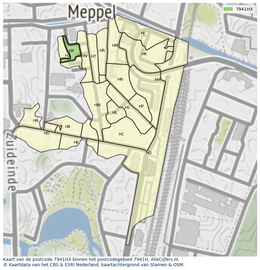 Afbeelding van het postcodegebied 7941 HX op de kaart.