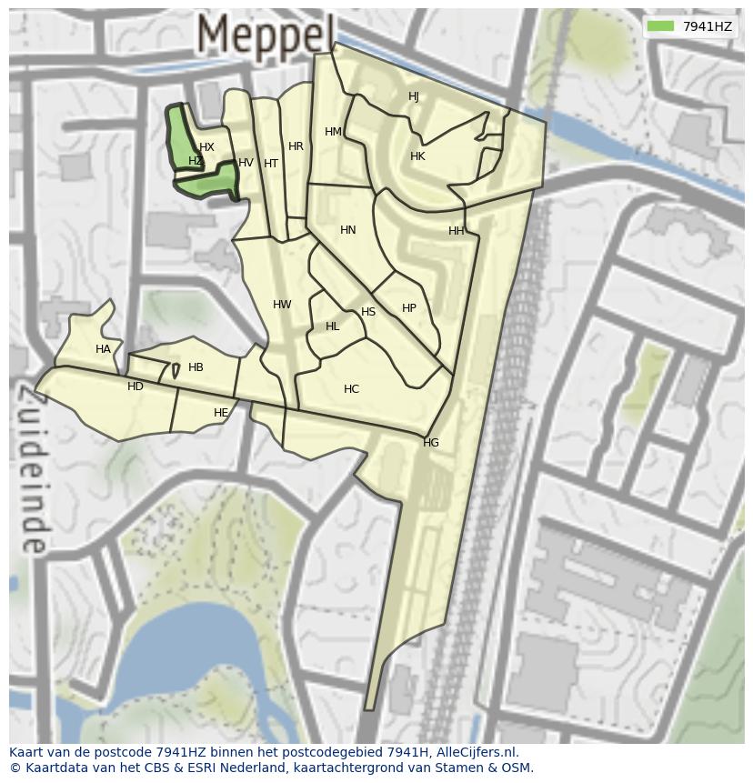 Afbeelding van het postcodegebied 7941 HZ op de kaart.