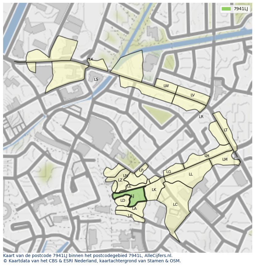 Afbeelding van het postcodegebied 7941 LJ op de kaart.