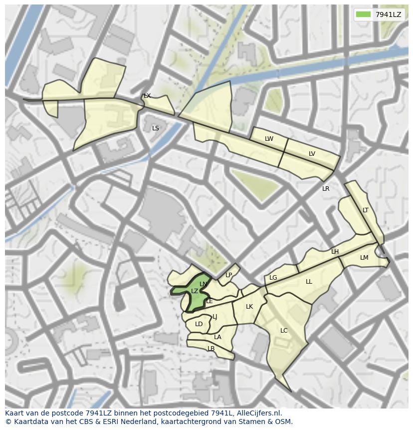 Afbeelding van het postcodegebied 7941 LZ op de kaart.