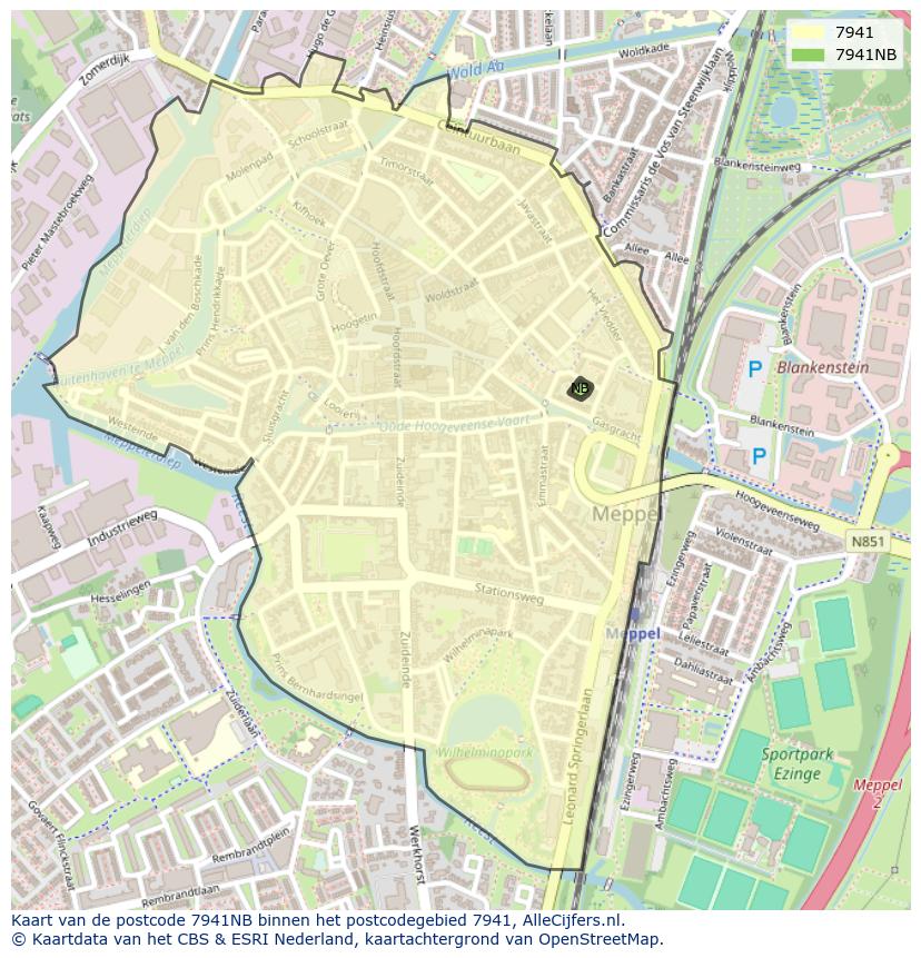 Afbeelding van het postcodegebied 7941 NB op de kaart.