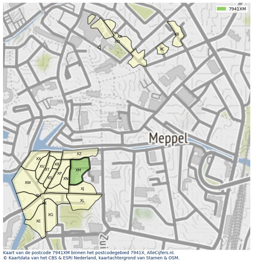 Afbeelding van het postcodegebied 7941 XM op de kaart.