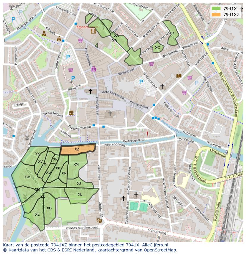 Afbeelding van het postcodegebied 7941 XZ op de kaart.
