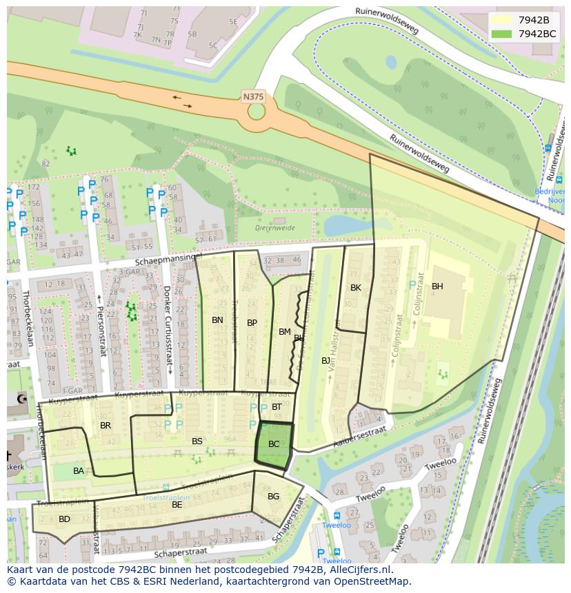 Afbeelding van het postcodegebied 7942 BC op de kaart.