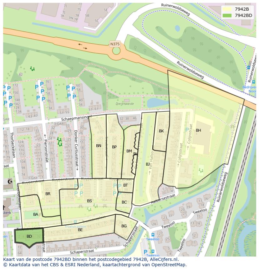 Afbeelding van het postcodegebied 7942 BD op de kaart.