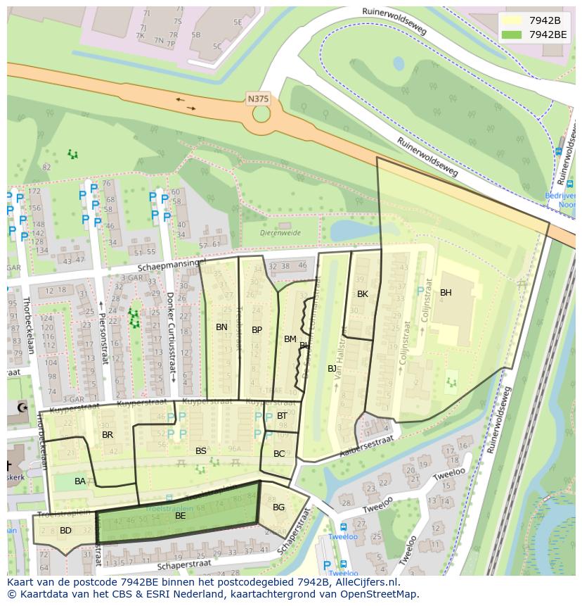 Afbeelding van het postcodegebied 7942 BE op de kaart.