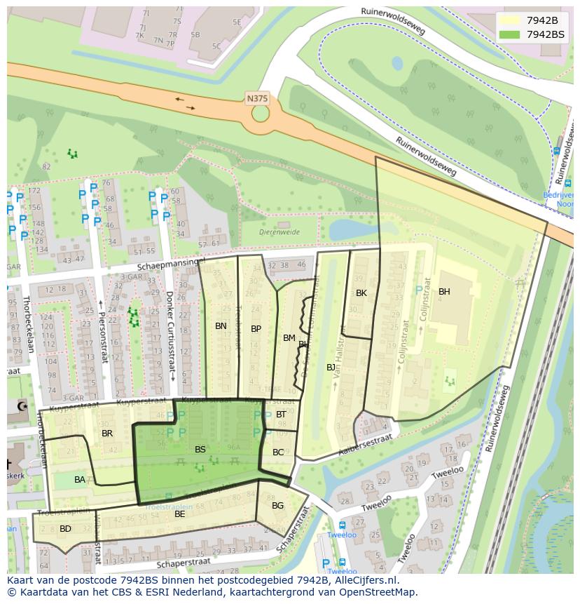 Afbeelding van het postcodegebied 7942 BS op de kaart.