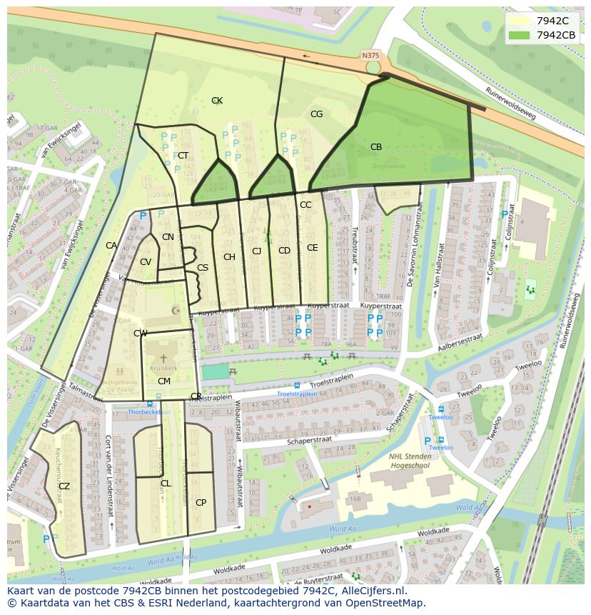 Afbeelding van het postcodegebied 7942 CB op de kaart.