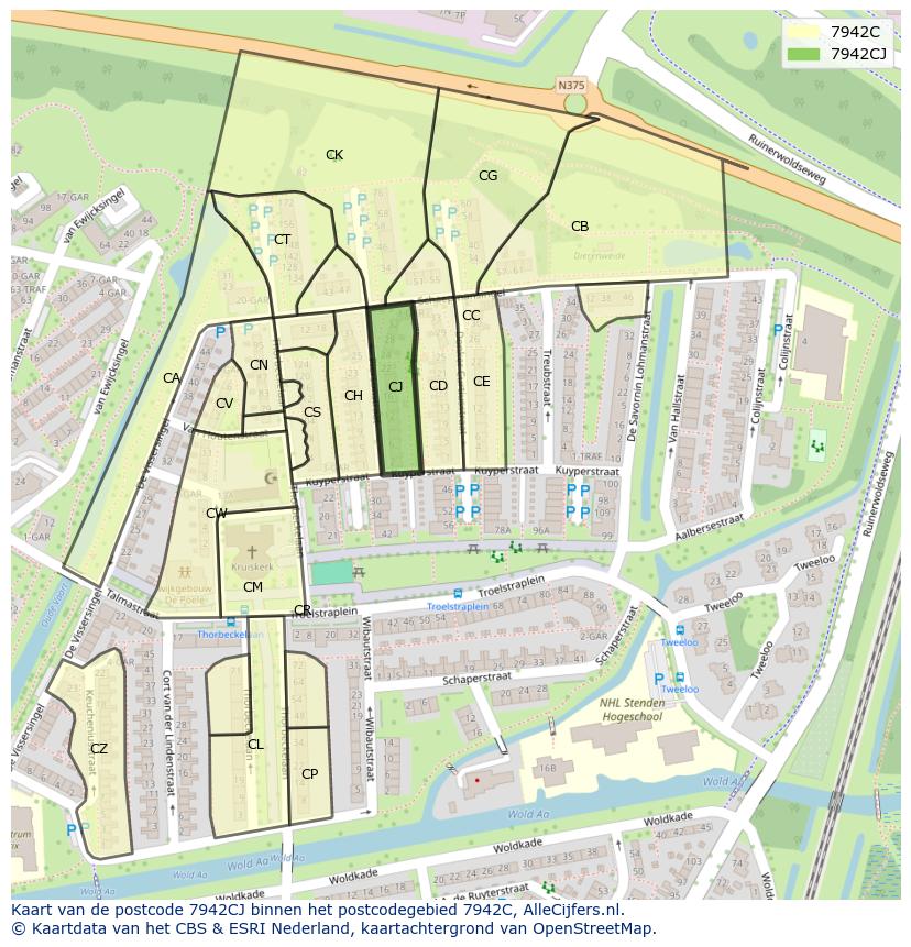 Afbeelding van het postcodegebied 7942 CJ op de kaart.