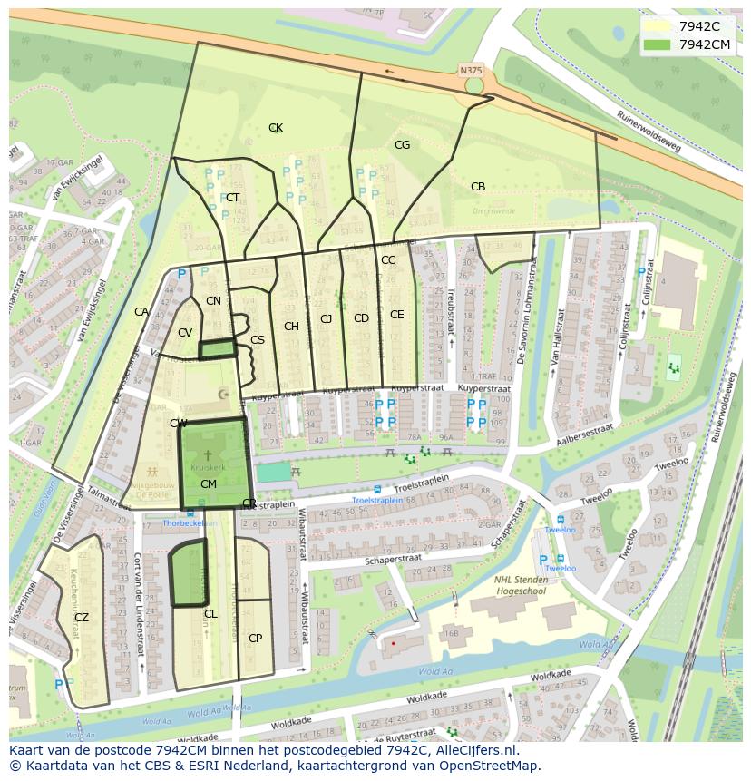 Afbeelding van het postcodegebied 7942 CM op de kaart.