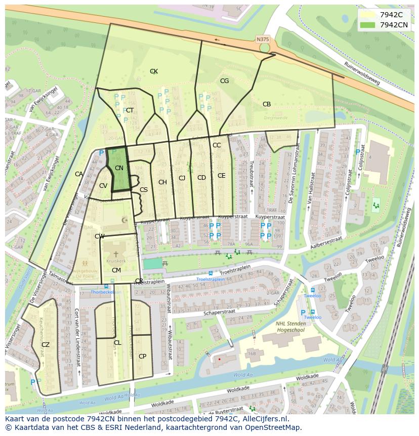 Afbeelding van het postcodegebied 7942 CN op de kaart.