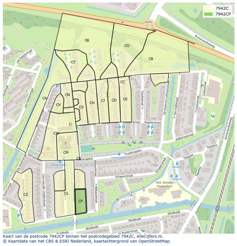 Afbeelding van het postcodegebied 7942 CP op de kaart.