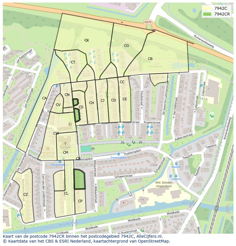 Afbeelding van het postcodegebied 7942 CR op de kaart.