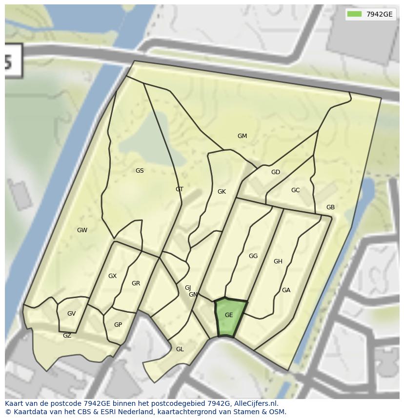 Afbeelding van het postcodegebied 7942 GE op de kaart.