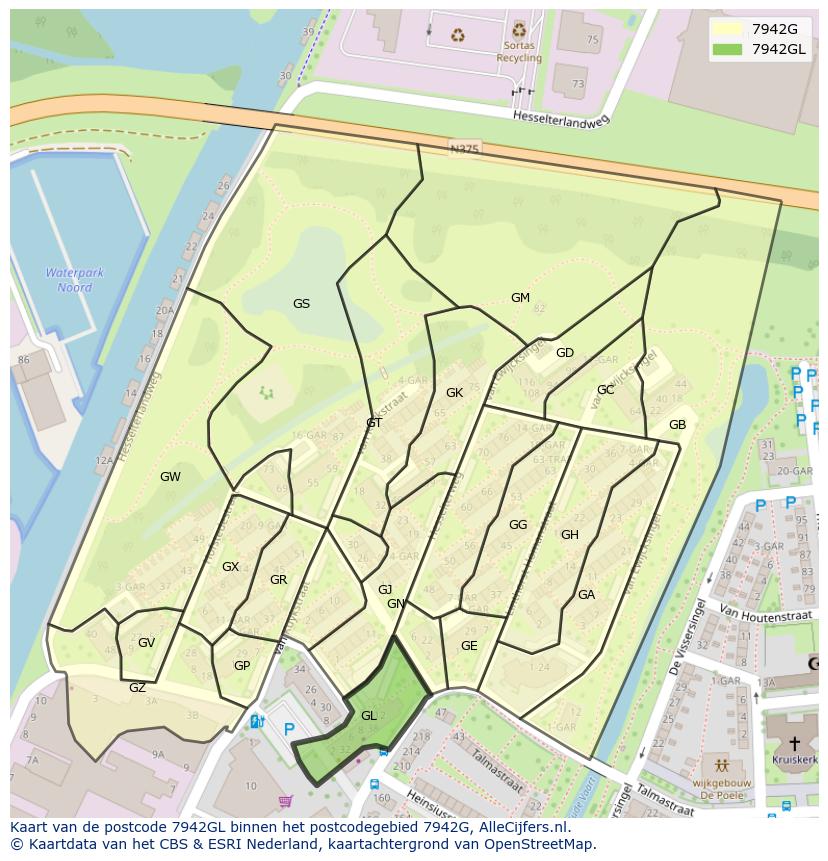 Afbeelding van het postcodegebied 7942 GL op de kaart.