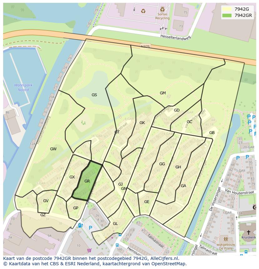 Afbeelding van het postcodegebied 7942 GR op de kaart.