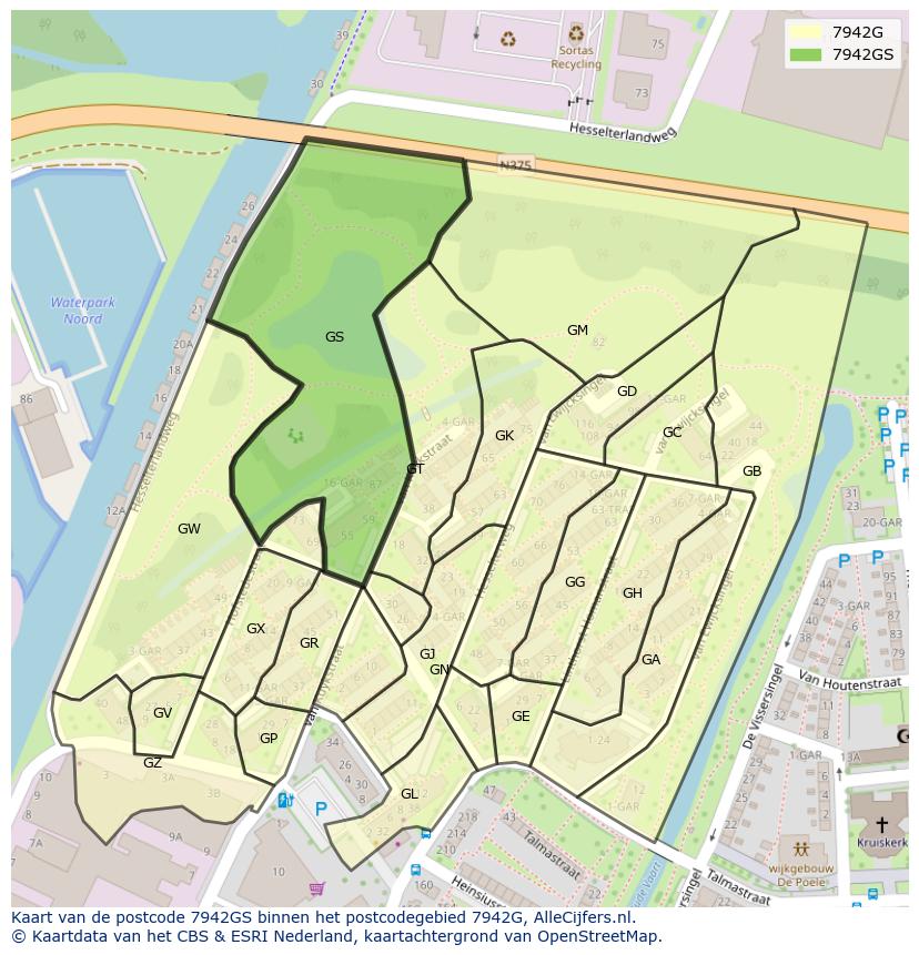 Afbeelding van het postcodegebied 7942 GS op de kaart.