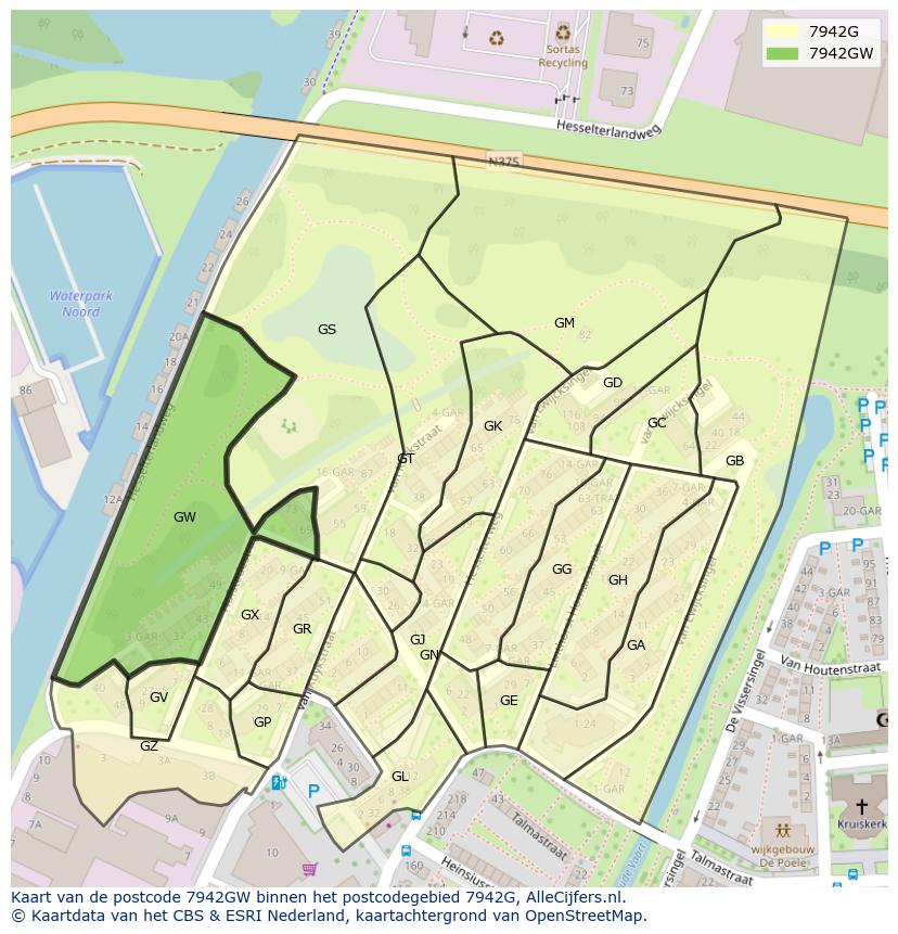 Afbeelding van het postcodegebied 7942 GW op de kaart.