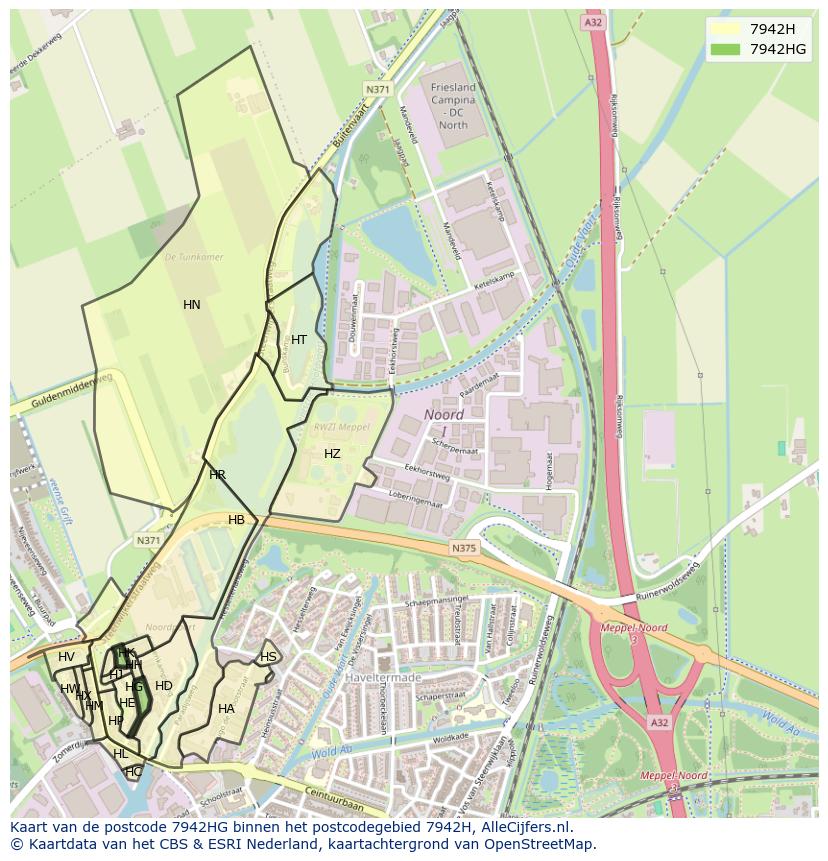 Afbeelding van het postcodegebied 7942 HG op de kaart.