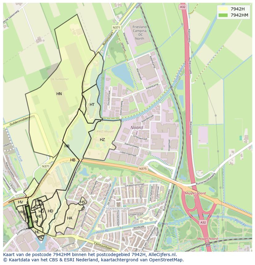 Afbeelding van het postcodegebied 7942 HM op de kaart.