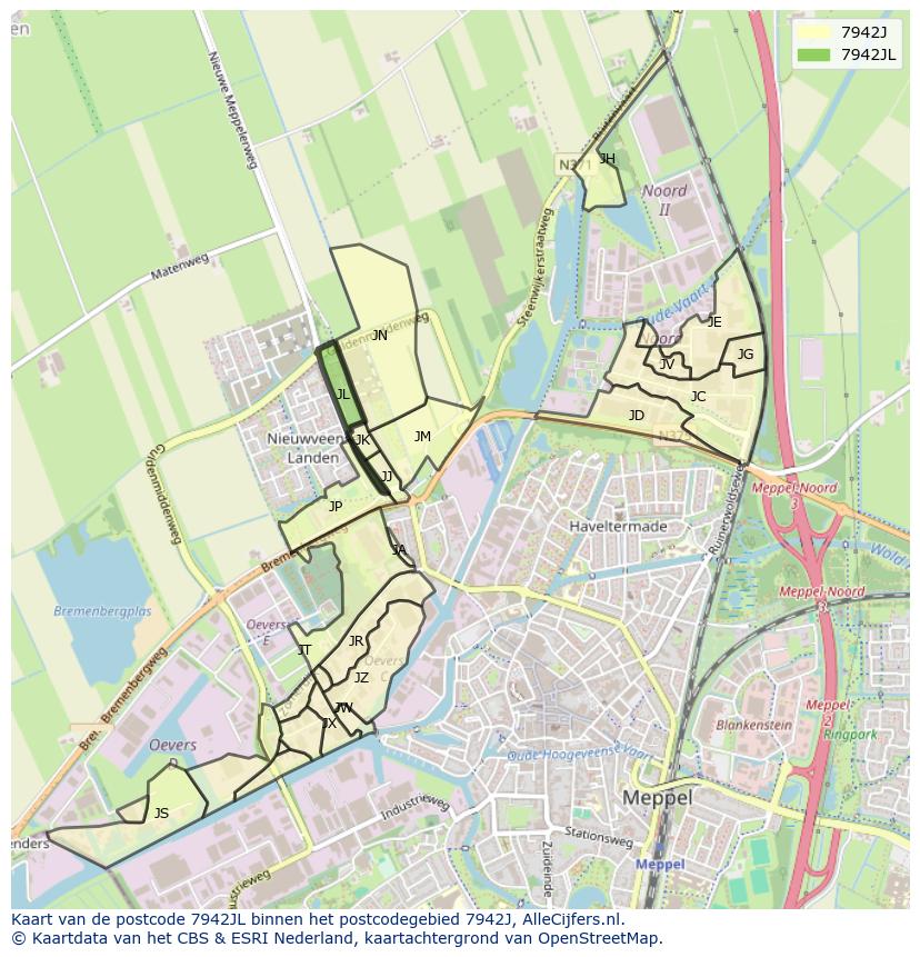 Afbeelding van het postcodegebied 7942 JL op de kaart.