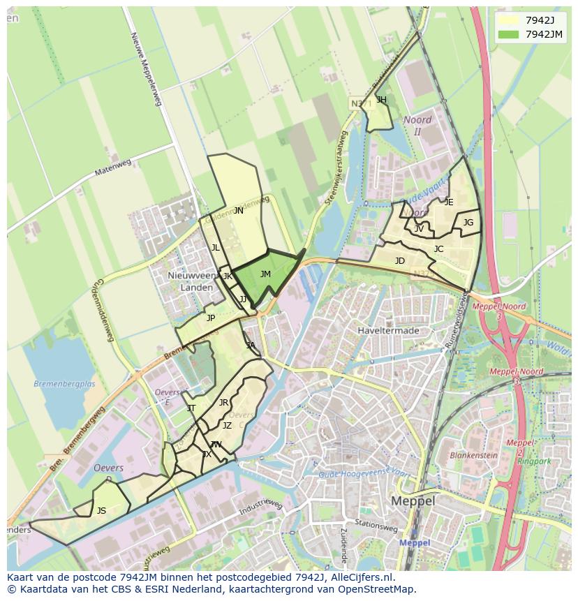 Afbeelding van het postcodegebied 7942 JM op de kaart.