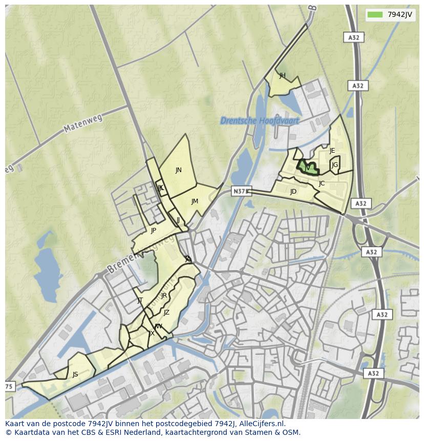 Afbeelding van het postcodegebied 7942 JV op de kaart.