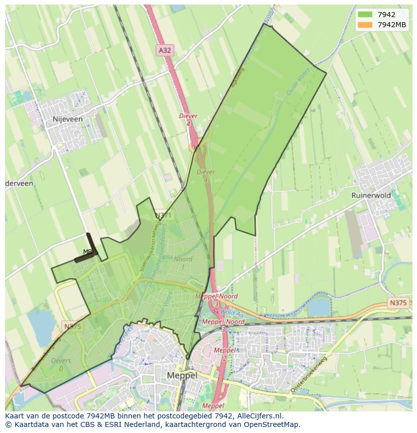 Afbeelding van het postcodegebied 7942 MB op de kaart.