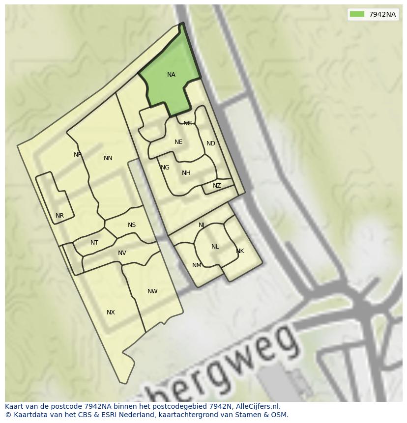 Afbeelding van het postcodegebied 7942 NA op de kaart.