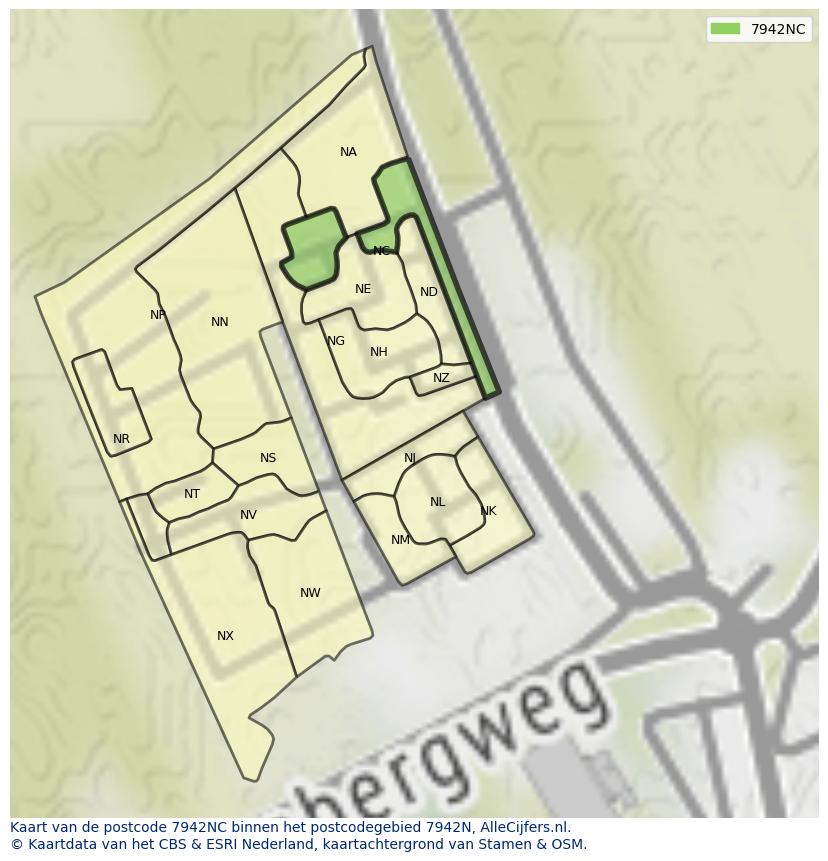 Afbeelding van het postcodegebied 7942 NC op de kaart.
