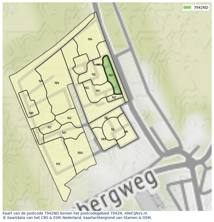 Afbeelding van het postcodegebied 7942 ND op de kaart.
