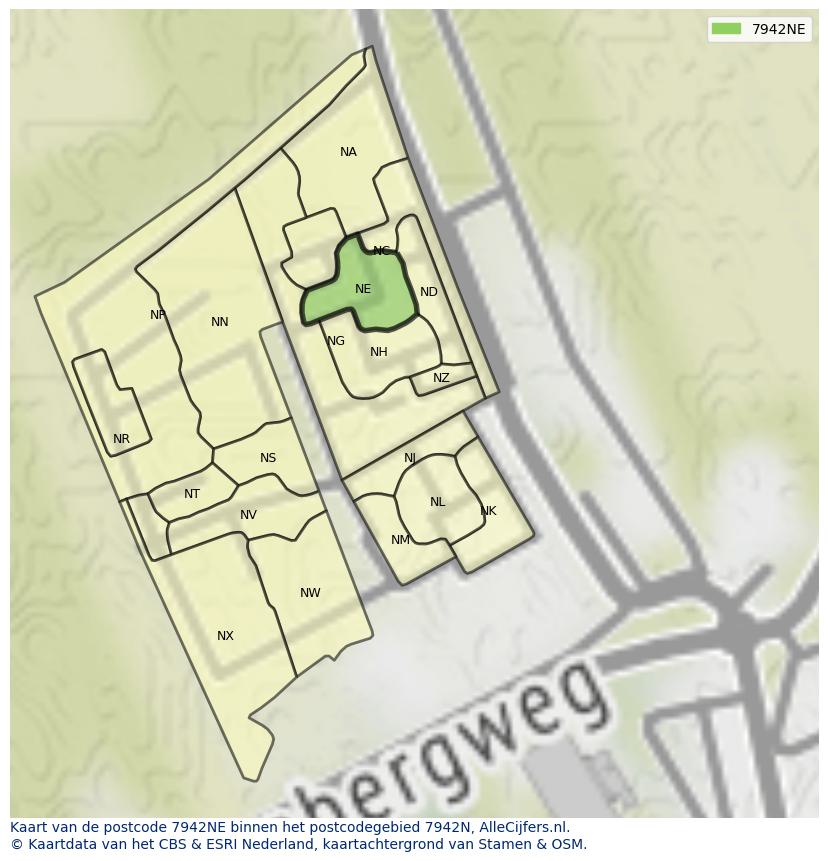 Afbeelding van het postcodegebied 7942 NE op de kaart.