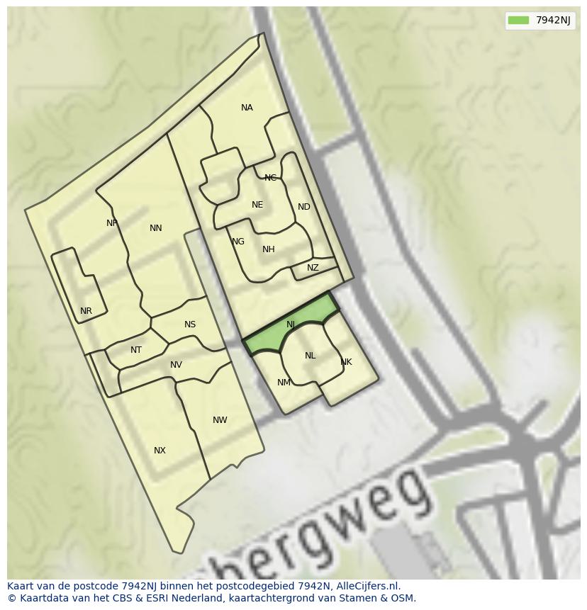Afbeelding van het postcodegebied 7942 NJ op de kaart.