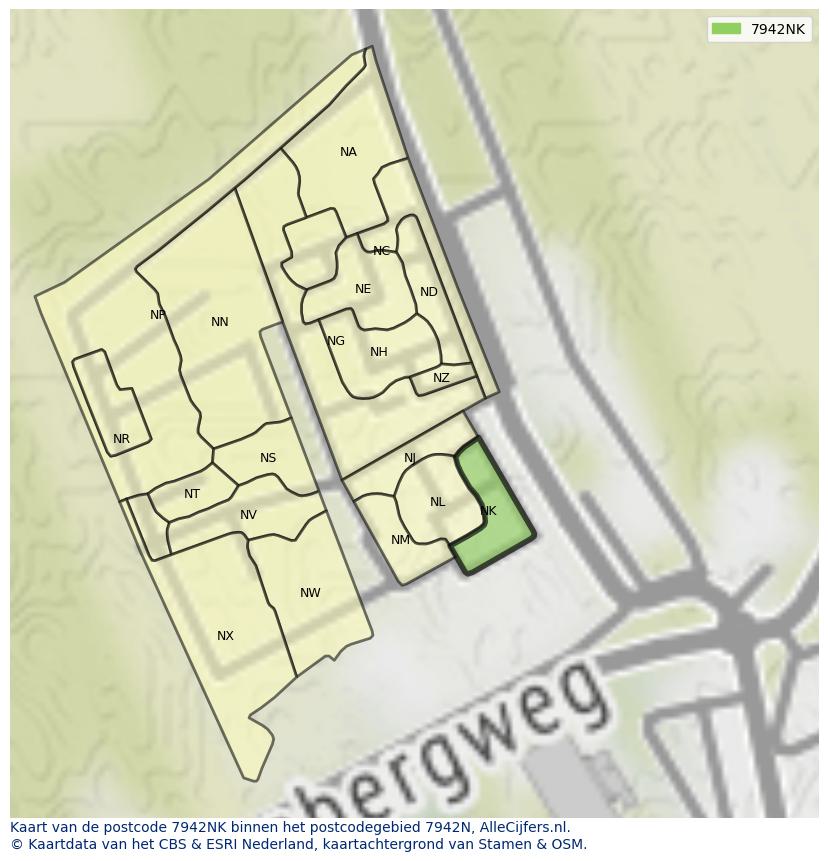 Afbeelding van het postcodegebied 7942 NK op de kaart.