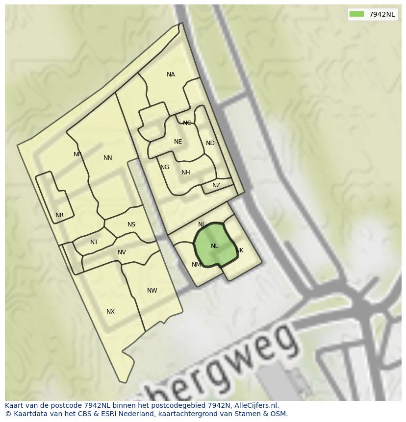 Afbeelding van het postcodegebied 7942 NL op de kaart.