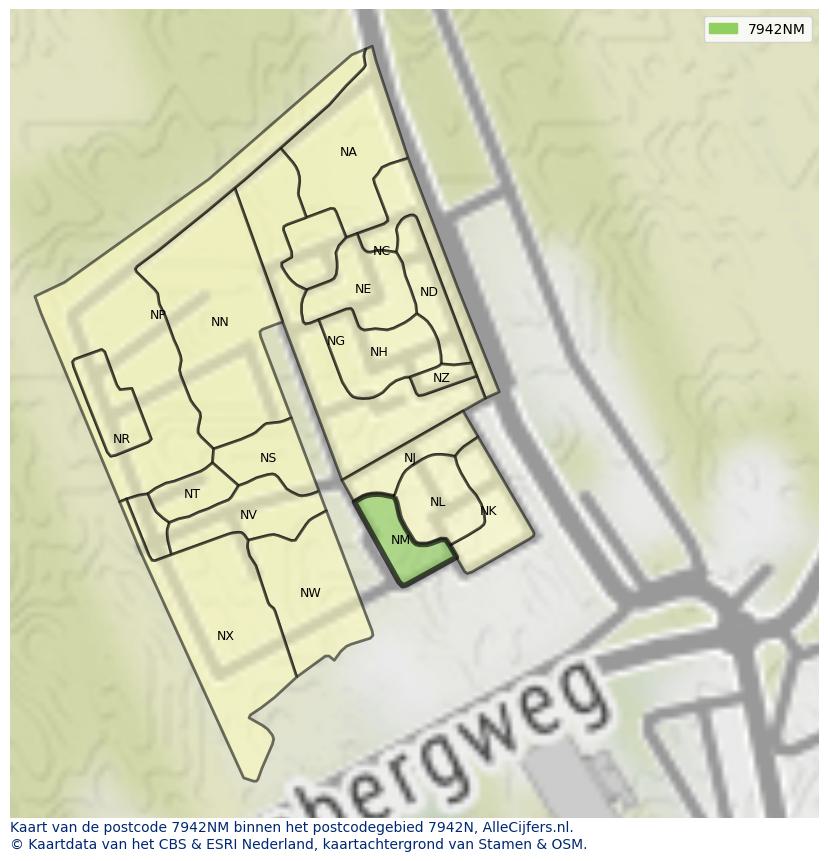 Afbeelding van het postcodegebied 7942 NM op de kaart.