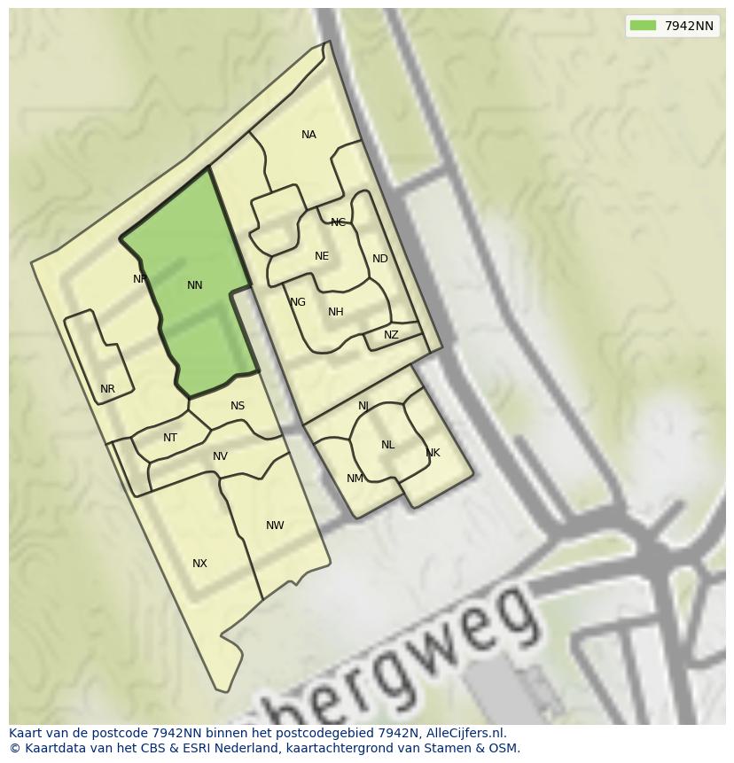 Afbeelding van het postcodegebied 7942 NN op de kaart.