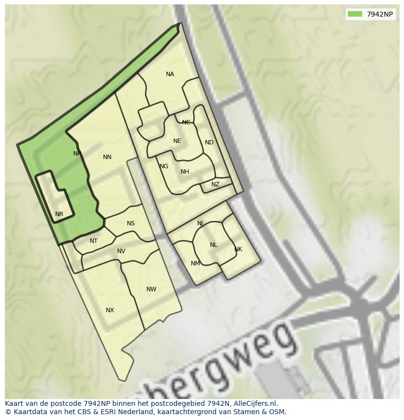 Afbeelding van het postcodegebied 7942 NP op de kaart.