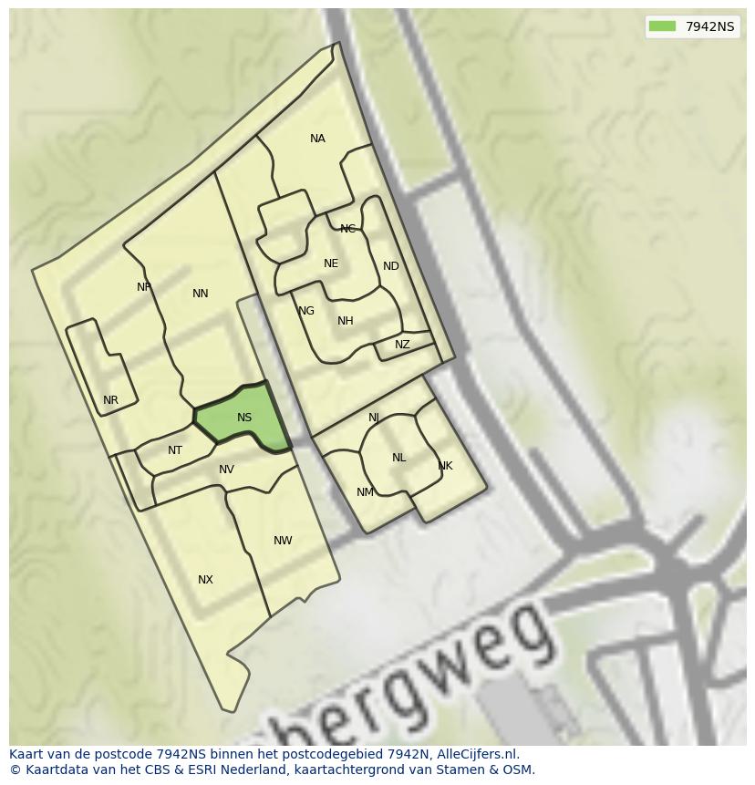 Afbeelding van het postcodegebied 7942 NS op de kaart.