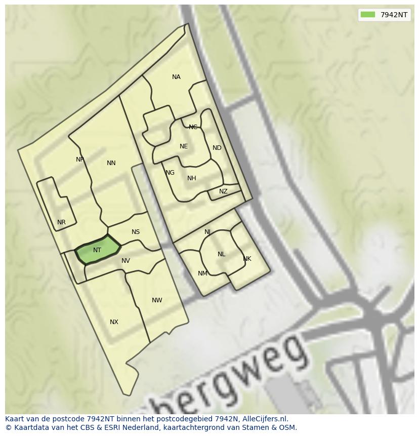 Afbeelding van het postcodegebied 7942 NT op de kaart.