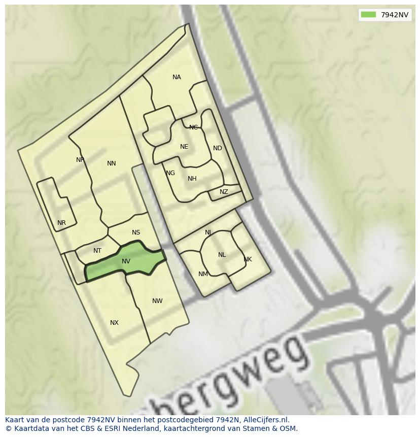 Afbeelding van het postcodegebied 7942 NV op de kaart.