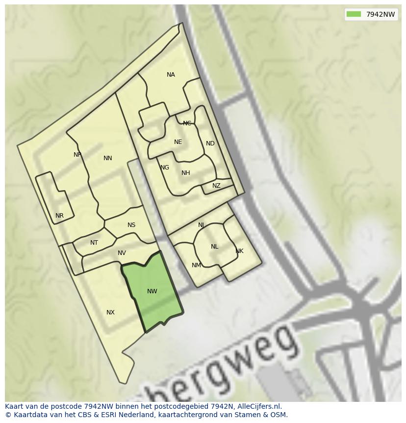 Afbeelding van het postcodegebied 7942 NW op de kaart.