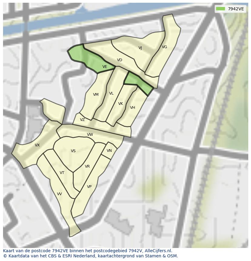 Afbeelding van het postcodegebied 7942 VE op de kaart.