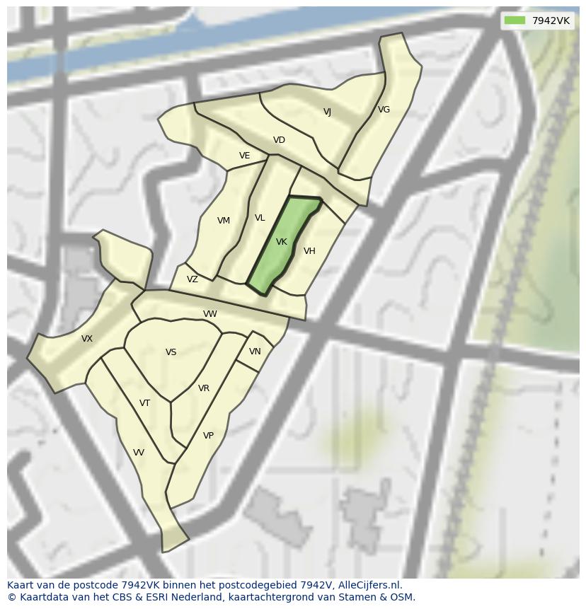Afbeelding van het postcodegebied 7942 VK op de kaart.
