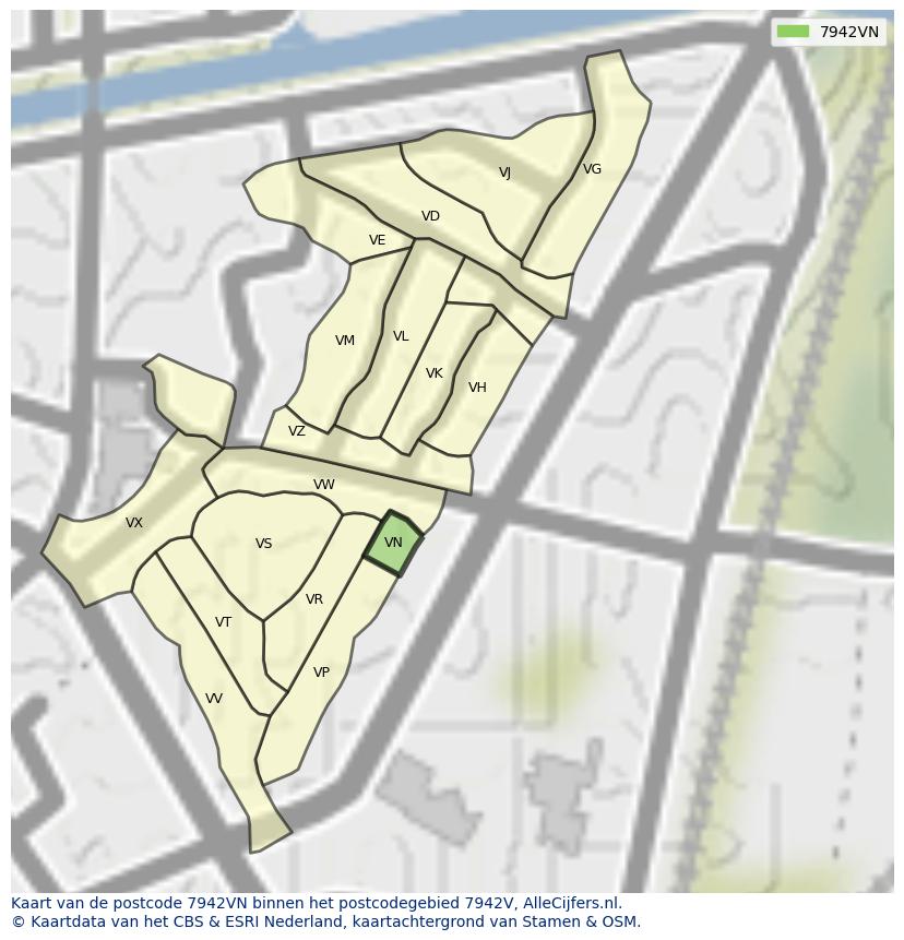 Afbeelding van het postcodegebied 7942 VN op de kaart.