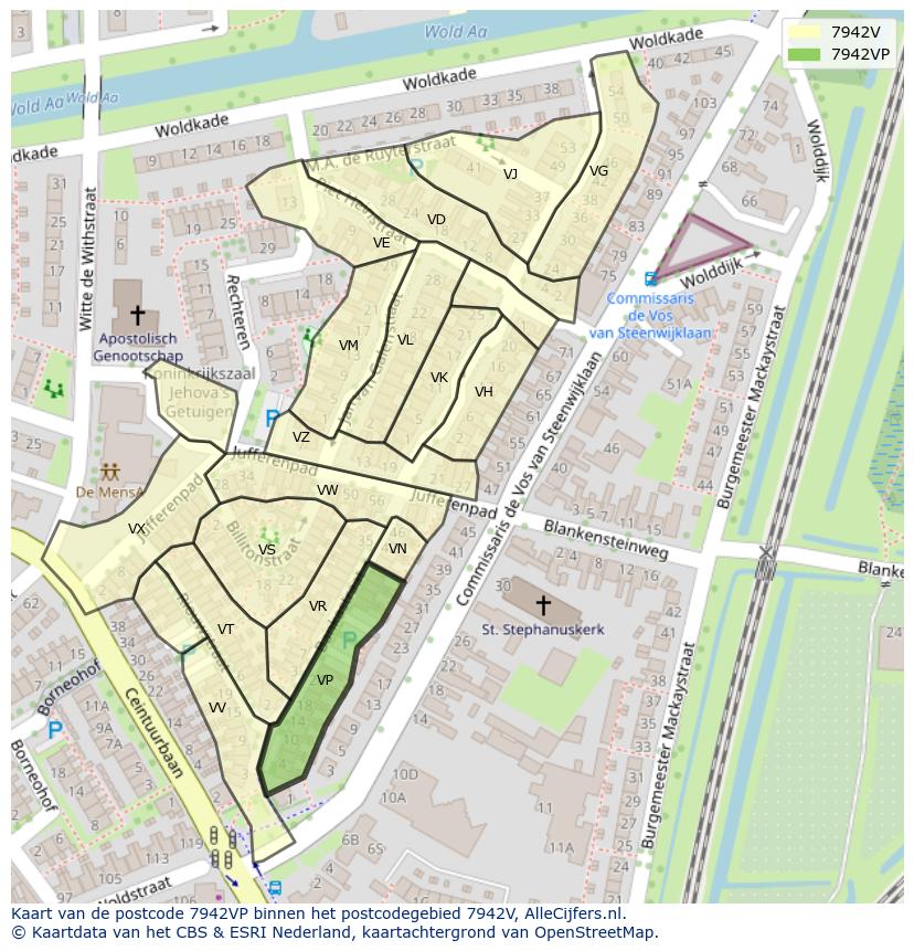 Afbeelding van het postcodegebied 7942 VP op de kaart.